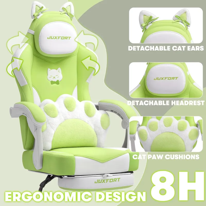 JuxFort Cute Kawaii Racing Computer Chair with Footrest